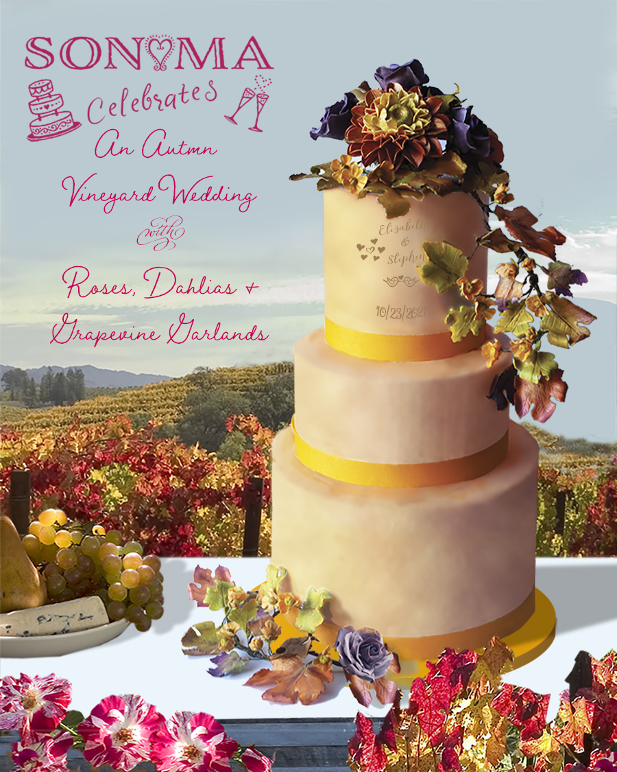wedding cake for autumn wedding in vineyard